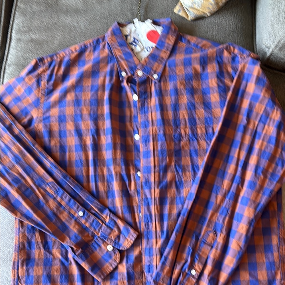 J. Crew Men's Blue and Orange Plaid Shirt